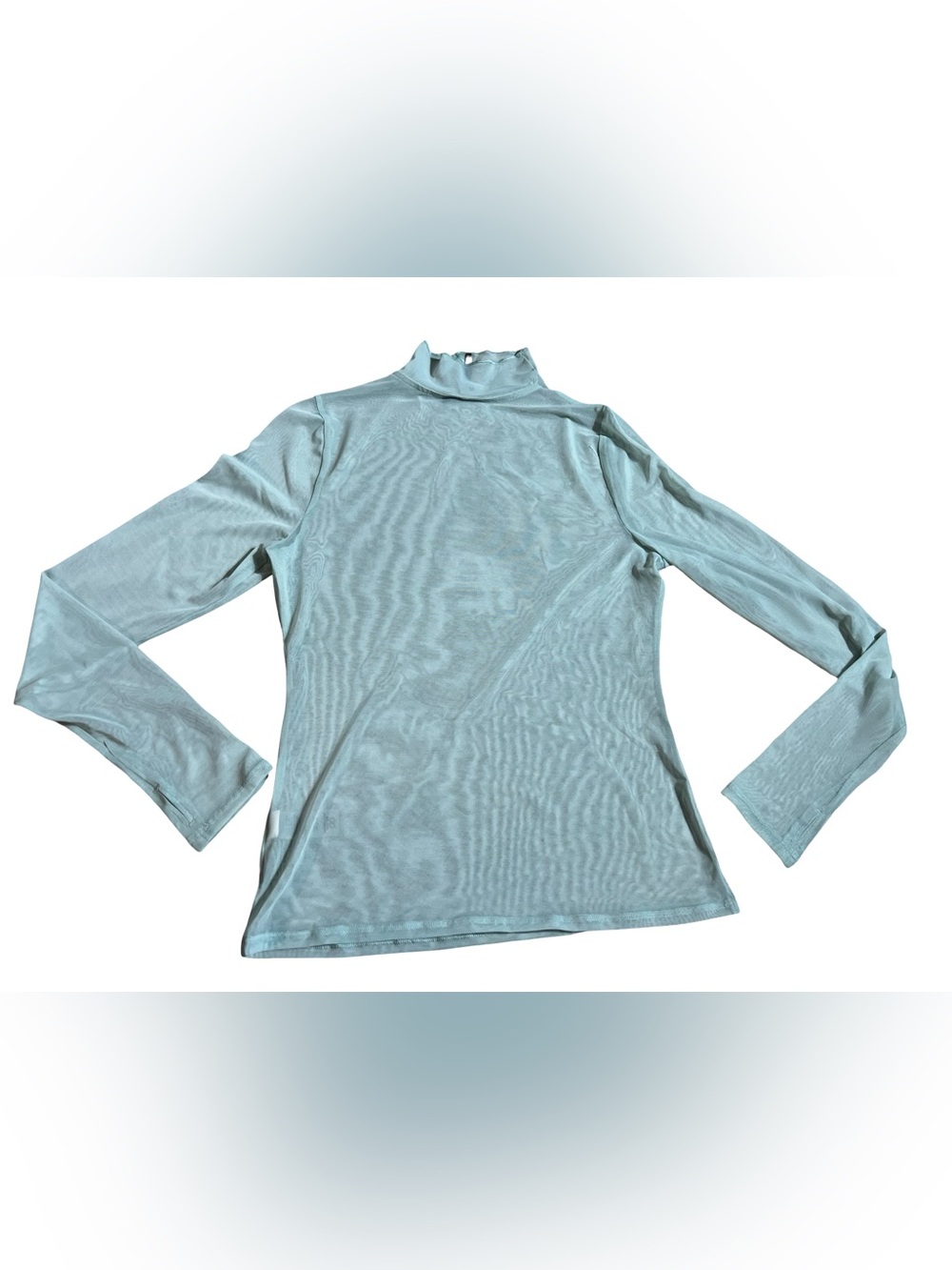 CALIA Draped Funnel Long Sleeve Mesh sheer Top Turquoise size medium thumb holes - Picture 2 of 9